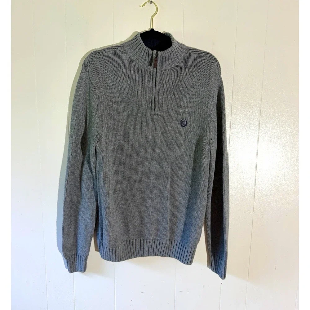 Chaps Men's M Gray 1/4 Zip Mock Neck Knit Sweater